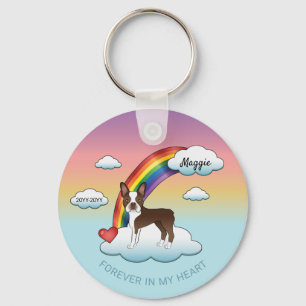 Chocolate Brown Boston Terrier Rainbow Memorial Keychain