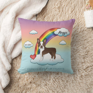 Chocolate Brown Boston Terrier Rainbow Memorial Throw Pillow