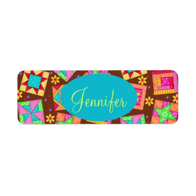 Chocolate Brown Colourful Quilt Patchwork Block Ar (Front)