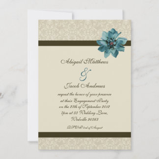Chocolate Brown Cream And Teal Engagement Party Invitation