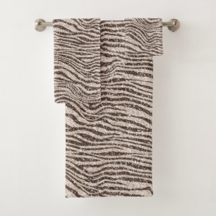 Chocolate Brown Cream Blush Zebra Glitter    Bath Towel Set