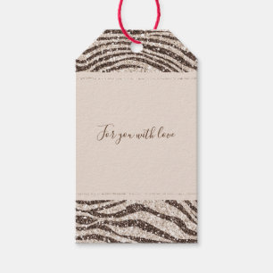 Chocolate Brown Cream Blush Zebra Glitter        Gift Tags