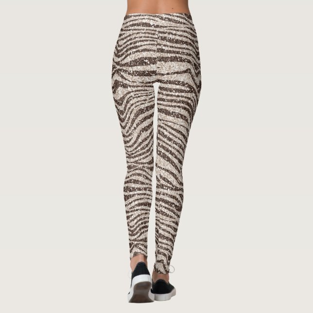 Chocolate Brown Cream Blush Zebra Glitter       Leggings (Back)