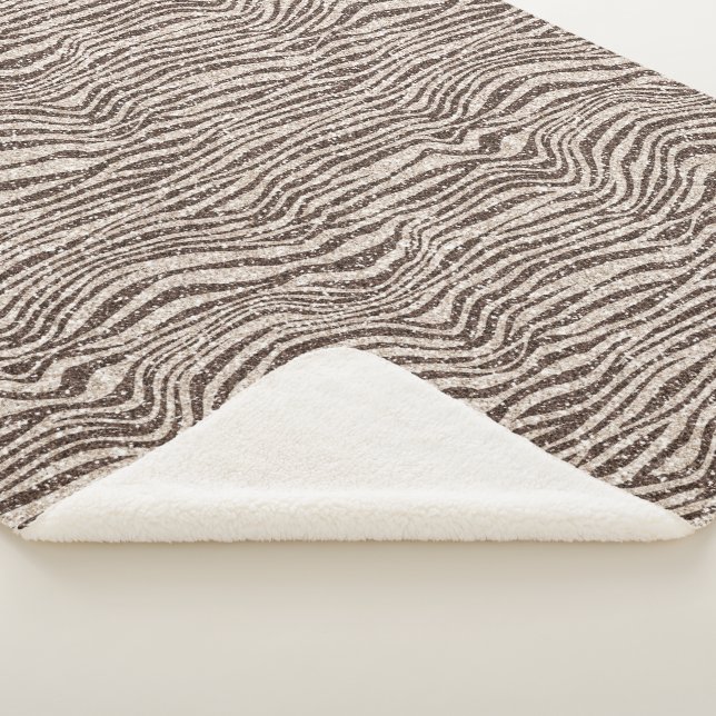 Chocolate Brown Cream Blush Zebra Glitter          Sherpa Blanket (3/4)