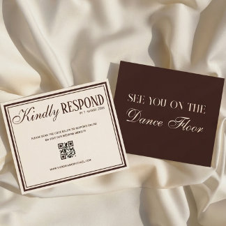 Chocolate Brown Cream Old Money QR Code Wedding RSVP Card