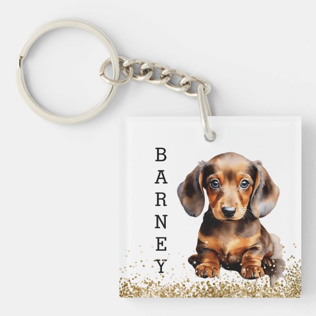 Chocolate Brown Dachshund Sausage Dog Personalized Keychain (Front)