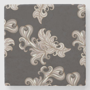 Chocolate Brown Damask Marble Coaster