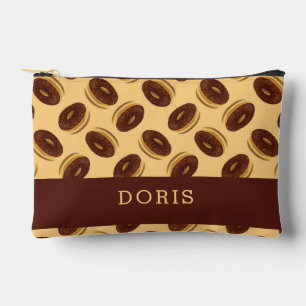 Chocolate brown doughnuts pattern accessory pouch