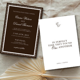 Chocolate Brown Elegant Minimalist Quote Wedding Invitation