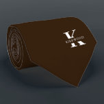 Chocolate Brown Elegant Monogram   Name Tie<br><div class="desc">An elegant necktie featuring a bold white monogram across a rich Chocolate Brown background. On top of this monogram sits your first or last name spelled out in all capitals. Over 40 unique colours are available in both one-sided and two-sided versions. You can browse them by clicking the collection link....</div>
