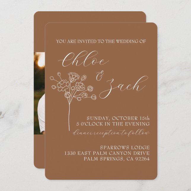 Chocolate Brown Fall Wedding Invitation (Front/Back)