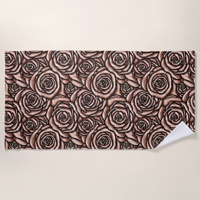 CHOCOLATE BROWN FLOWER  PATTERN BEACH TOWEL (Front)