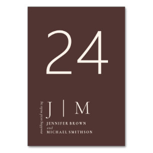 Chocolate Brown Formal Elegant Serie Wedding Table Number