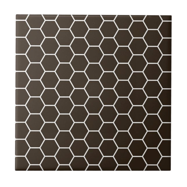 Chocolate Brown Geometric Hexagon Pattern Tile (Front)