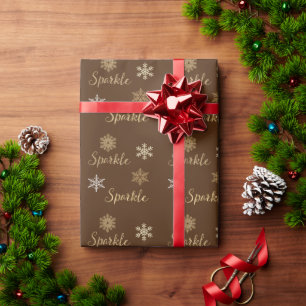 Chocolate Brown Gold Glitter Sparkle Snowflakes    Wrapping Paper
