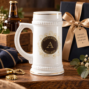 Chocolate Brown Gold Monogram Best Man Beer Stein
