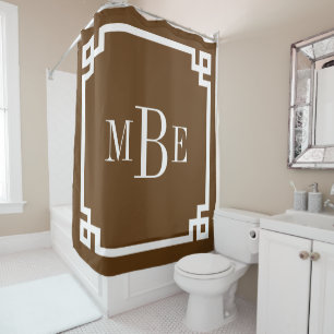 Chocolate Brown Greek Key Border Monogram
