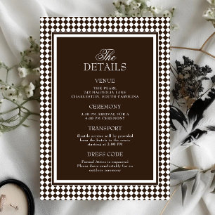Chocolate Brown Harlequin Border Wedding Details Enclosure Card