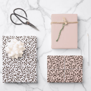 Chocolate Brown Leopard Glitter Blush Peach       Wrapping Paper Sheet