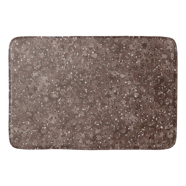 Chocolate Brown Leopard Print Glitter              Bath Mat (Front)