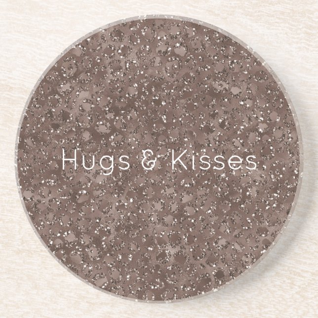 Chocolate Brown Leopard Print Glitter     Coaster (Front)