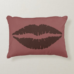Chocolate Brown Lipstick Print on Rosy Brown Decorative Pillow