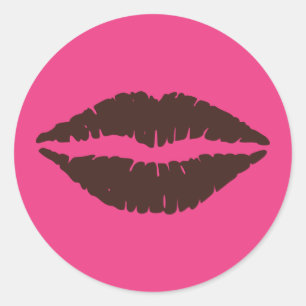 Chocolate Brown Lipstick Print Pink Large Classic Round Sticker