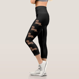 Chocolate Brown Long Hair Dachshund Cartoon Dogs Capri Leggings