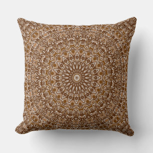Chocolate Brown Mandala Kaleidoscope Medallion Throw Pillow