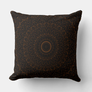 Chocolate Brown Mandala with Intricate Symmetry Throw Pillow