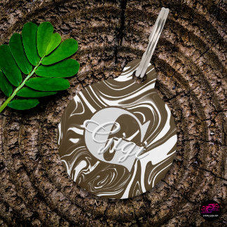 Chocolate Brown Marble Monogram Name Pet Tag