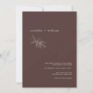Chocolate Brown minimalist botanical wedding Invitation