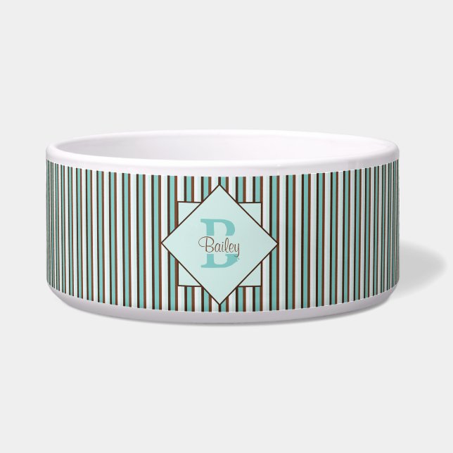 Chocolate Brown & Mint Green Stripes Monogram (Front)
