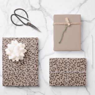 Chocolate Brown Mocha Cream Leopard Glitter    Wrapping Paper Sheet