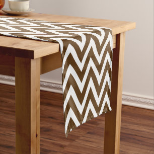 Chocolate Brown Modern Chevron Stripes Short Table Runner
