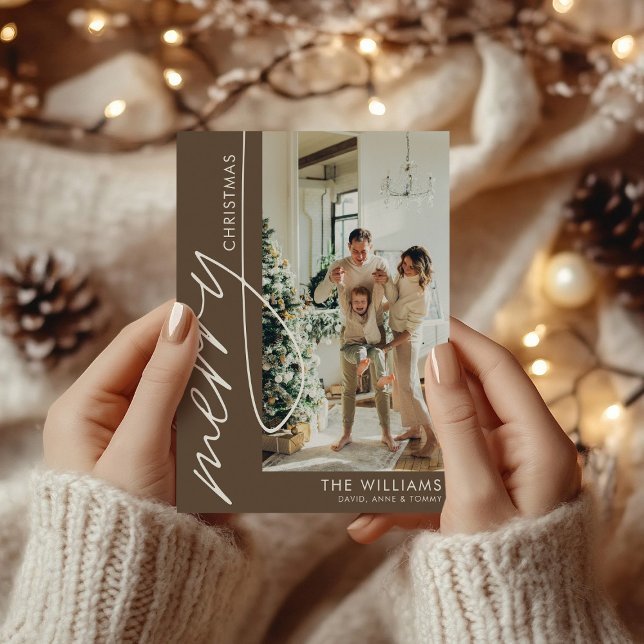 Chocolate Brown Modern Photo Christmas Holiday Card (Creator Uploaded)