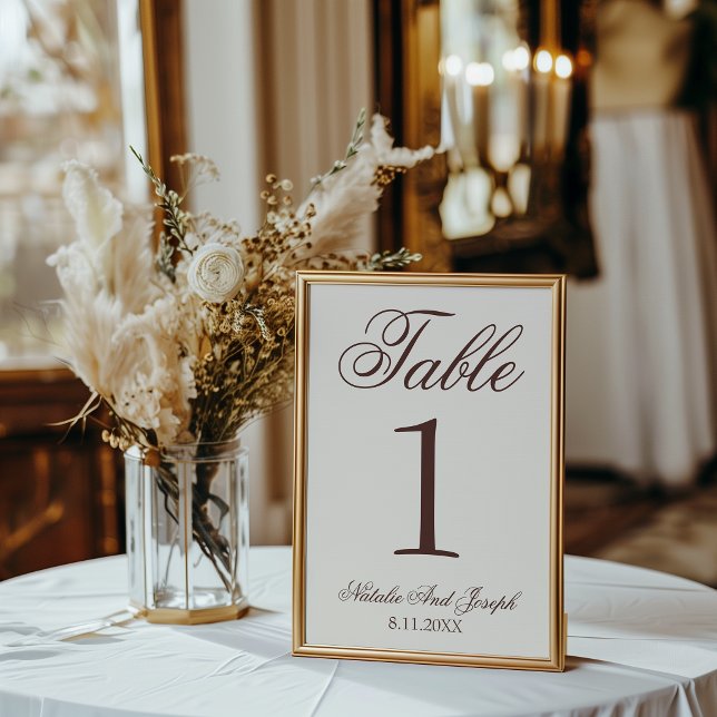 Chocolate Brown Old Money Wedding Table Number (Creator Uploaded)
