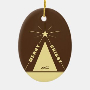 Chocolate Brown Oval Christmas Tree Family Photo Ceramic Ornament