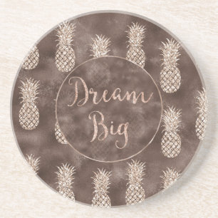 Chocolate Brown Peach Glitter Pineapples Dream Coaster