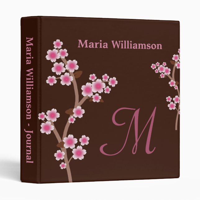 Chocolate Brown Pink Cherry Blossom Binder (Front/Spine)