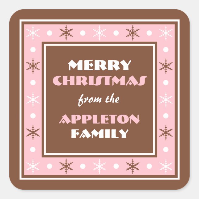 Chocolate Brown & Pink Holiday Envelope Seals (Front)