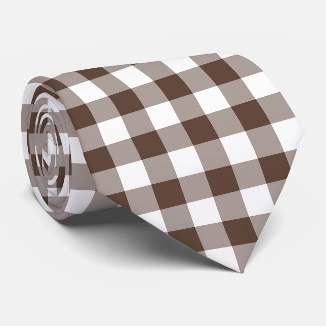 Chocolate Brown Plaid Gingham Neck Tie (Rolled)