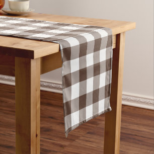 Chocolate Brown Plaid Gingham Table Runner