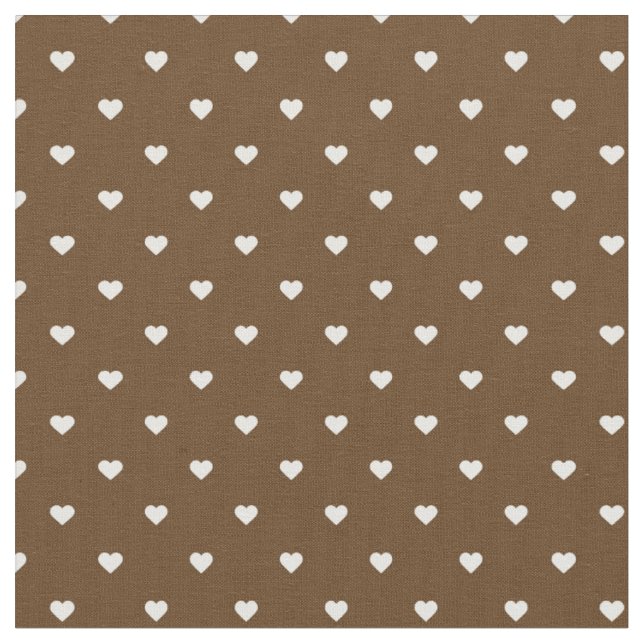 Chocolate Brown Polka Dot Hearts Fabric (Close Up)