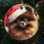 Chocolate Brown Pomeranian Watercolor Christmas Ceramic Ornament<br><div class="desc">Cute Watercolor Chocolate Pomeranian Christmas Ornament with vintage tones and a Christmas tree in the background.  The perfect gift for pomeranian lovers who own a chocolate brown pom.</div>