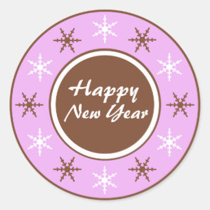 Chocolate Brown & Purple Happy New Year Stickers