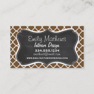 Chocolate Brown Quatrefoil; Vintage Chalkboard Business Card
