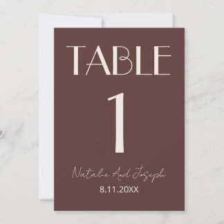 Chocolate Brown Retro Wedding Table Number