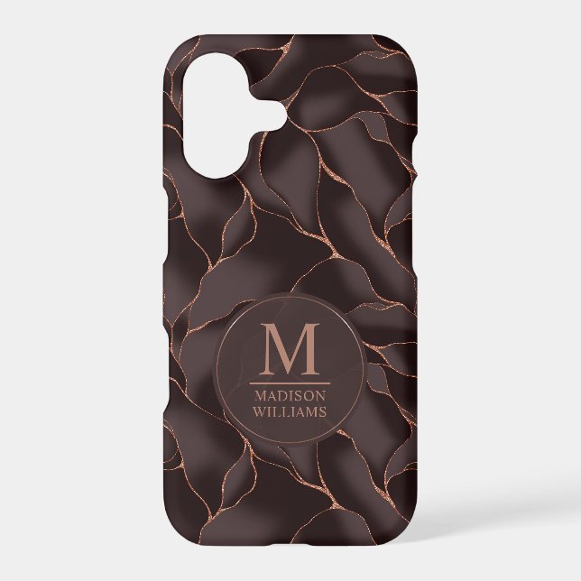 Chocolate Brown & Rose Gold Abstract Wave Pattern (Back)