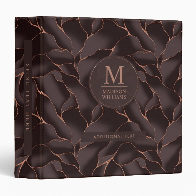Chocolate Brown & Rose Gold Abstract Wave Pattern Binder (Front/Spine)